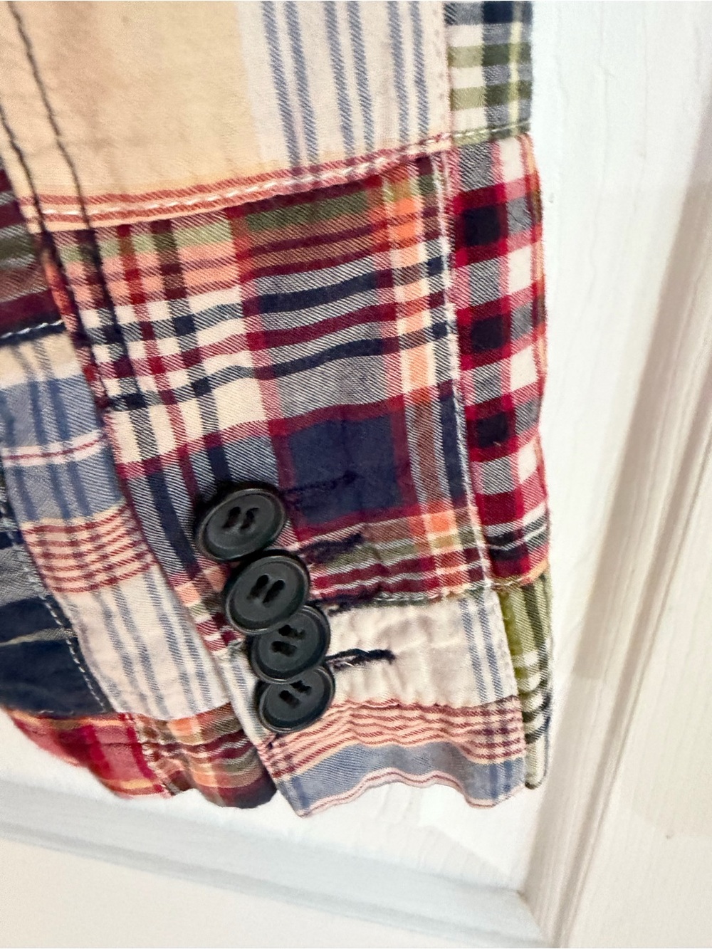 Vintage J. Crew Patchwork Plaid Blazer in Red, Navy & Green - Picture 10 of 13